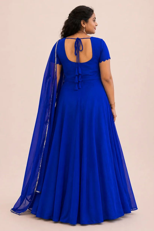 Women's Blue Georgette Anarkali Gown with Dupatta | Embroidered Party Wear Dress