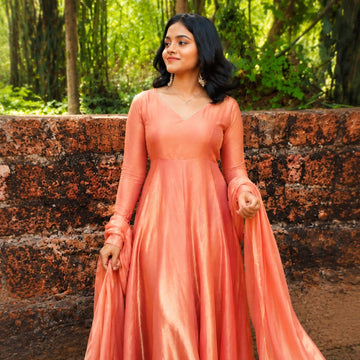 Peach Shimmer Anarkali Suit with Matching Dupatta