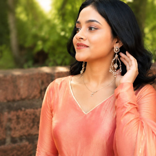 Peach Shimmer Anarkali Suit with Matching Dupatta