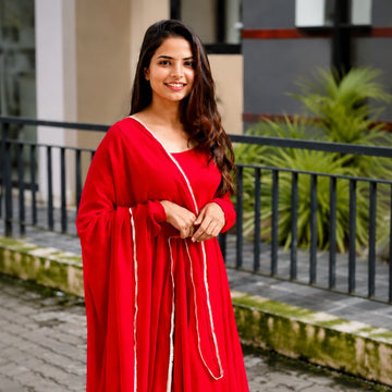 Premium Ruby Red Anarkali Dress with Matching Dupatta